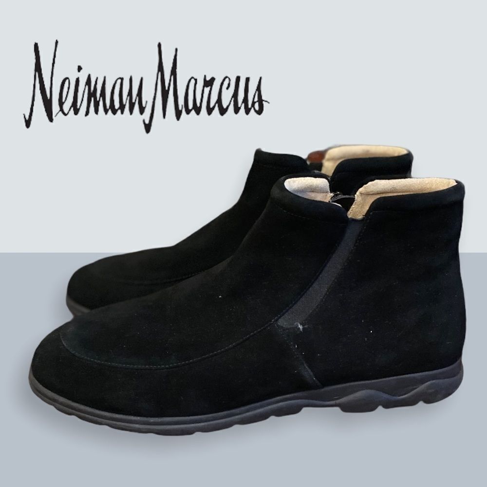 Neiman Marcus Black Suede Leather Ankle Booties 9